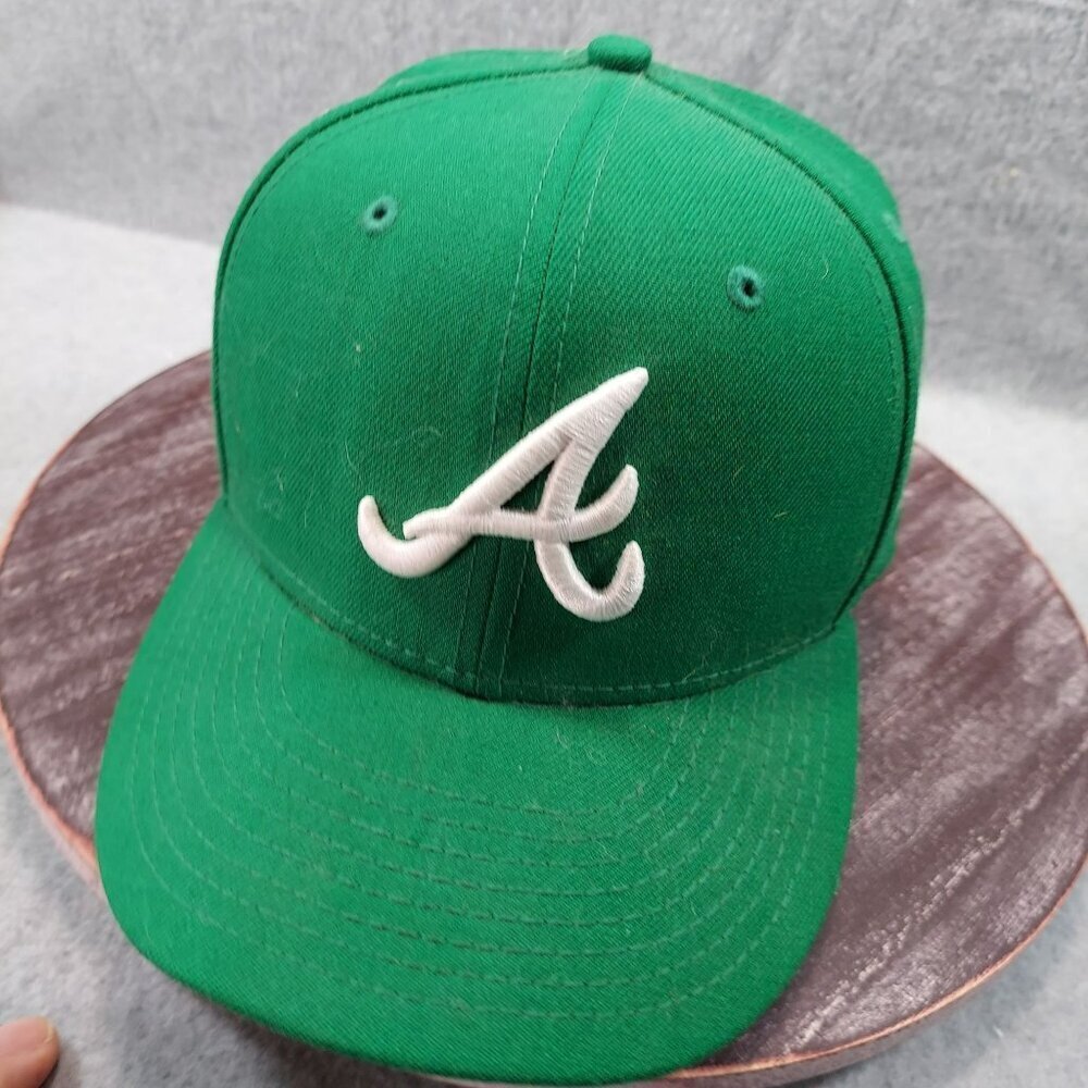 New Era Green Atlanta Braves Fitted Cap With White "A" Logo 7 1/8 - Picture 7 of 13